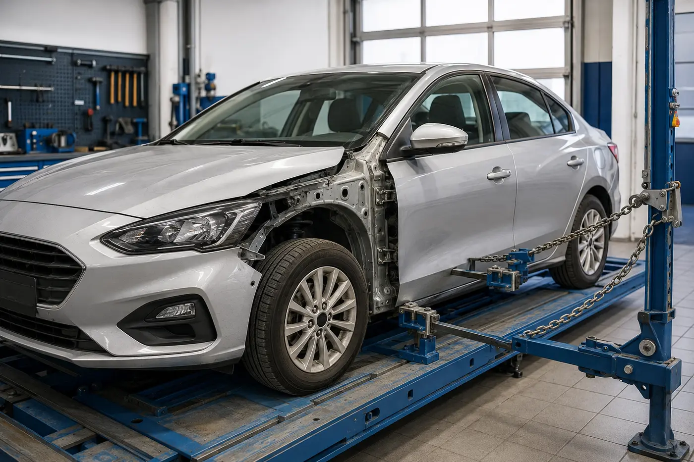 Professionelle Karosserie- und Richtarbeit an einem Fahrzeug